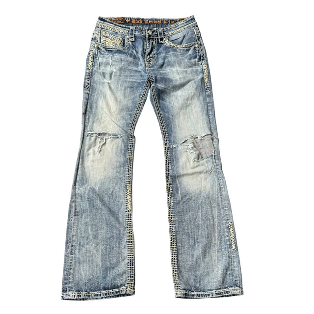 rock revival baggy/straight leg unisex jeans (w32)