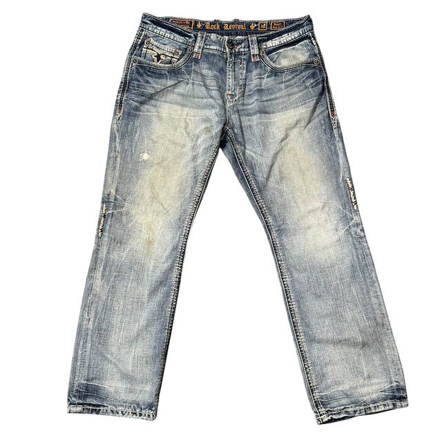 rock revival baggy/straight leg unisex jeans (w38)